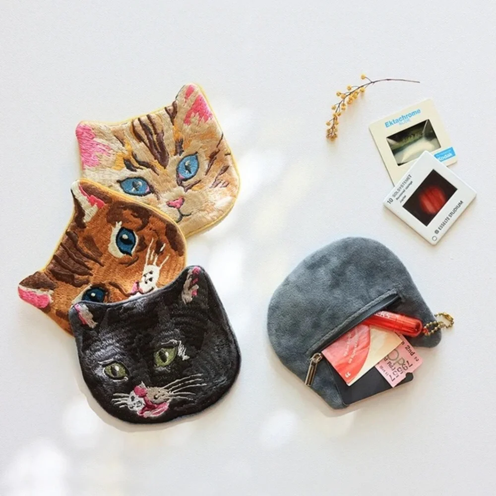 Nathalie Lete! Grey cat face shaped Pouch, zip wallet, coin purse. Japan Import.